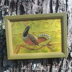 VTG Bird Art in Green Frame